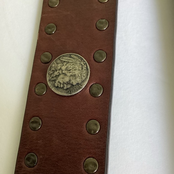 Trafalgar Belt Mens 38 Brown Buffalo Nickels Grommets Leather Western Cowboy - Picture 11 of 12